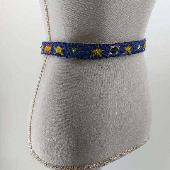 CDE Belt Size 28 Women Leather Tips Hand Beaded Star Flags - Picture 9 of 13